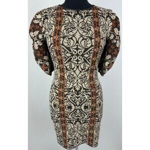 Flying Tomato Size Large Jacquard Metallic Sweater Dress Puff Sleeves Baroque